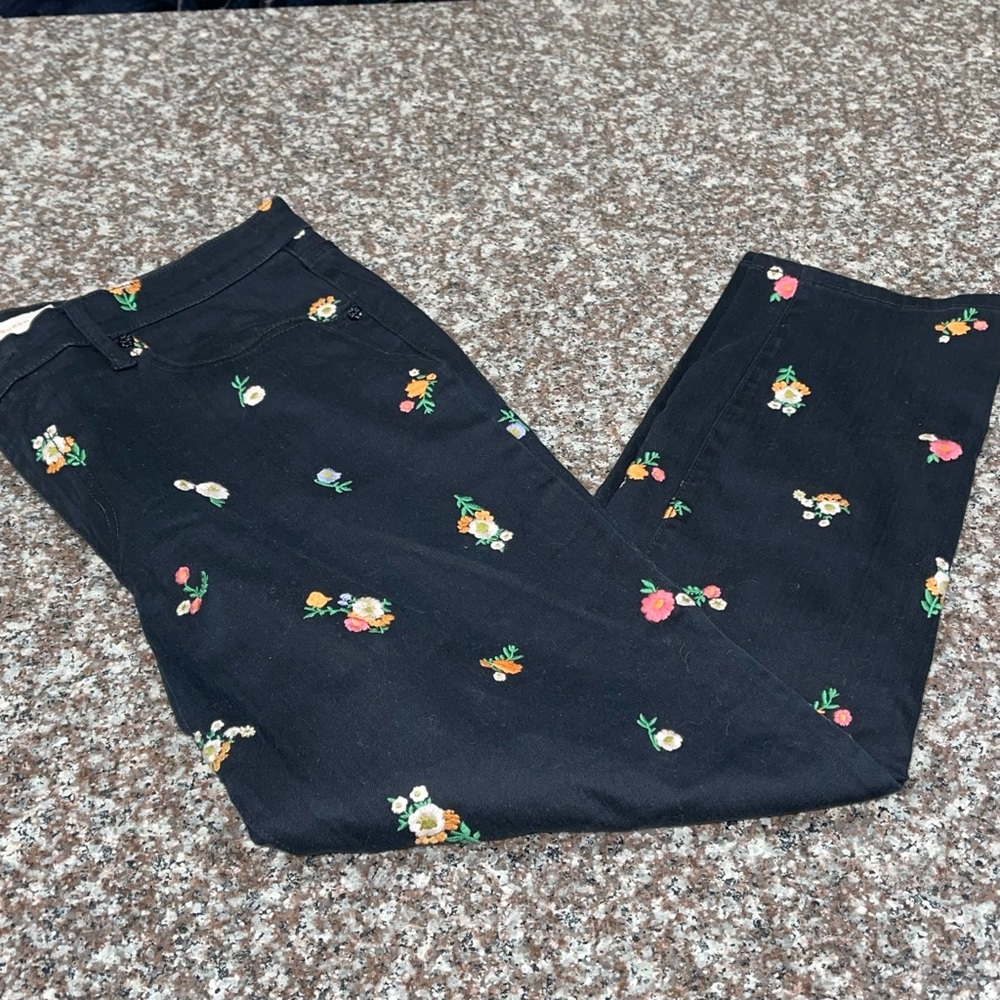 Tory Burch Brindle Black Floral Embroidered Jeans - Picture 6 of 8